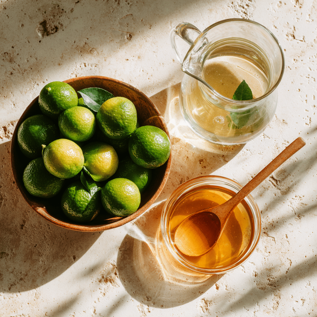 calamansi drink recipe ingredients flat lay