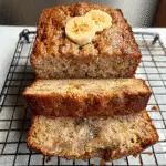 Cottage cheese banana bread (sugar free) loaf sliced on board