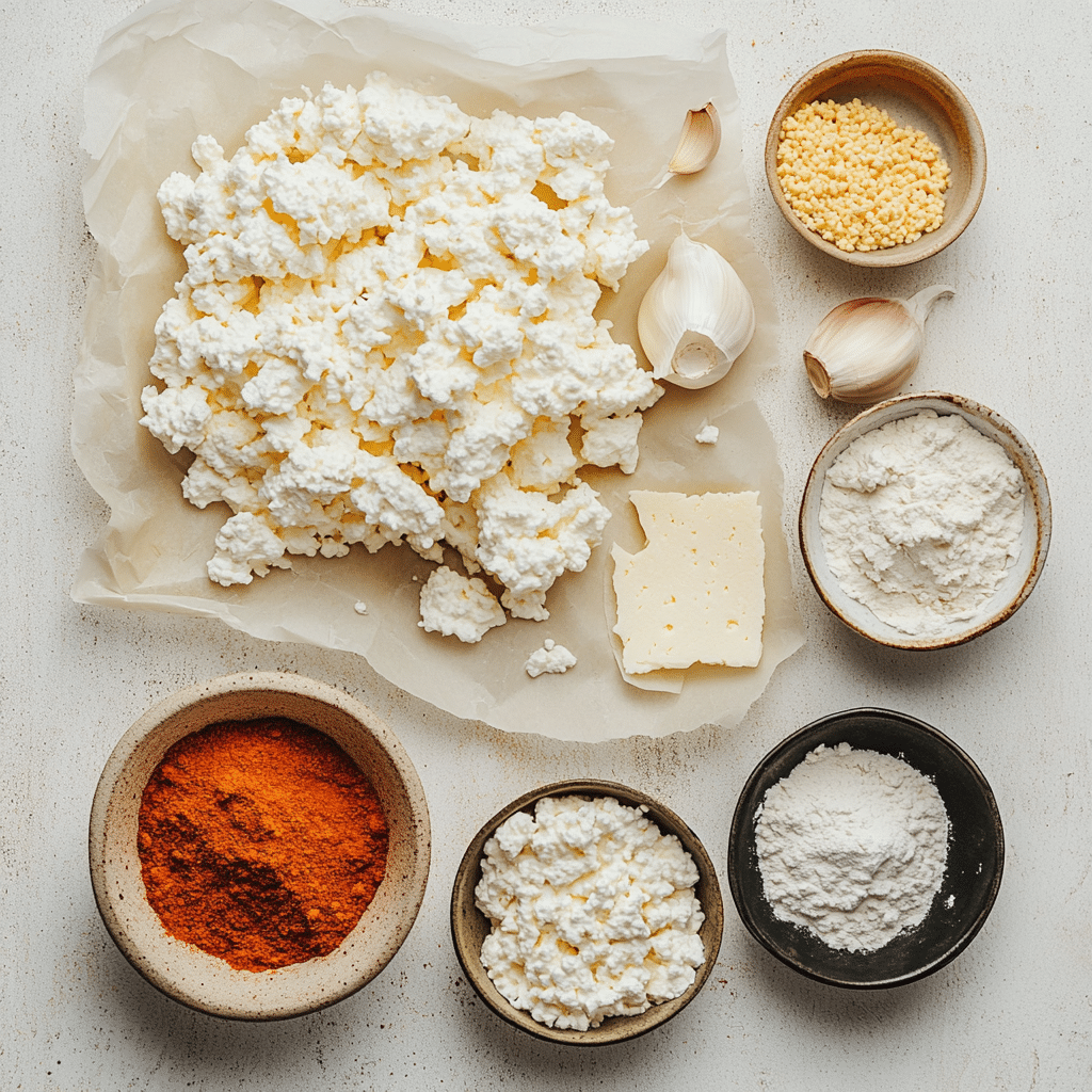 cottage cheese chips ingredients flat lay
